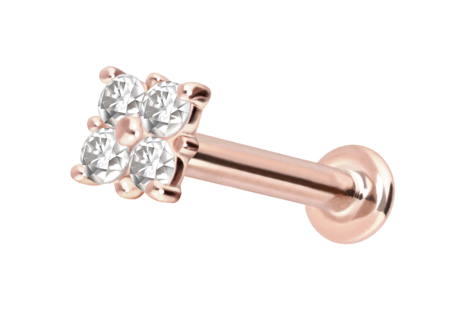 14 Karat Gold Labret Piercing mit Innengewinde MOISSANIT-QUADRAT